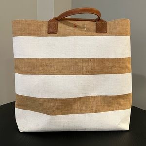 Apolis Large Tote Bag - Natural Burlap + White Stripes - Wax lined